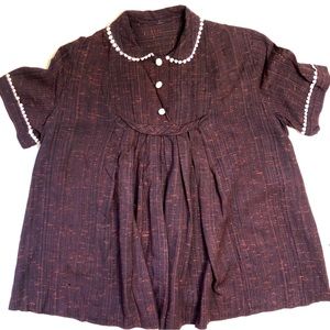 VTG Short Sleeved Blouse Lace Trim Peter Pan Collar Acrylic Buttons Sm